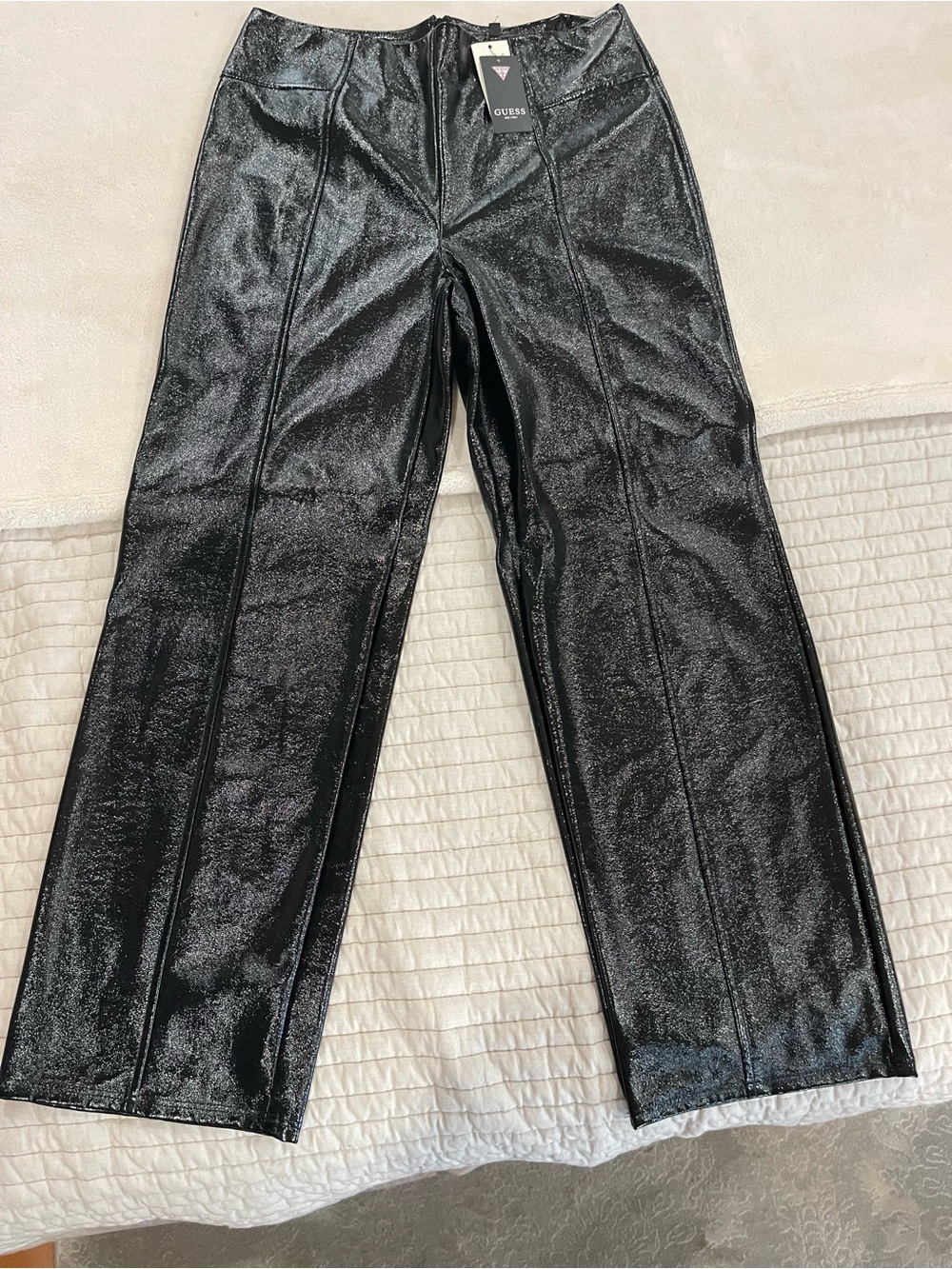 GUESS Women’s Black Faux Patent Leather Straight-Leg Pants
